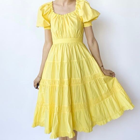 Ulla Johnson Dresses & Skirts - Ulla Johnson Colette Yellow Poplin  Cotton Puff Sleeve Tiered Midi Dress Sz 4